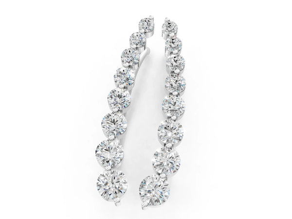 White gold Round Diamond Climber Earrings with Prong Setting on Curved Band