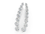 14K White Gold 2.23 Carat E VS Round Diamond Climber Earrings with Prong Setting on Curved Band
