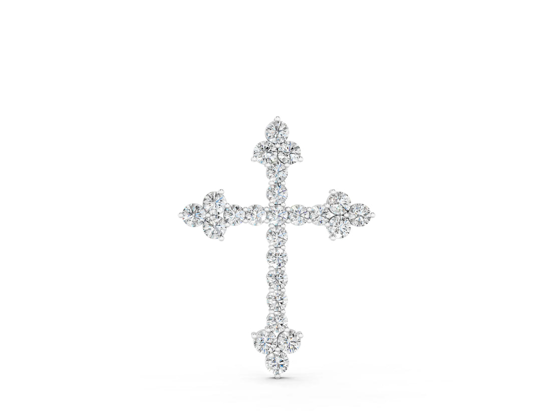 White gold Round Diamond Cluster Cross Pendant with Prong Setting_28