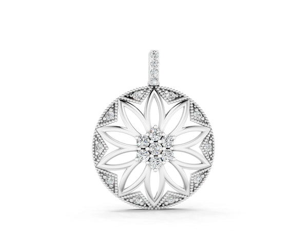 White gold Round Diamond Cluster Flower Pendant