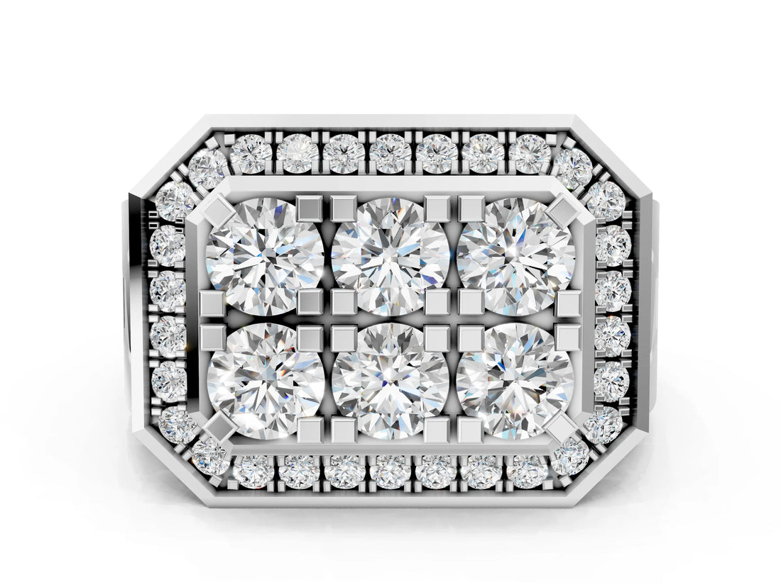 White gold Round Diamond Cluster Halo Mens Ring