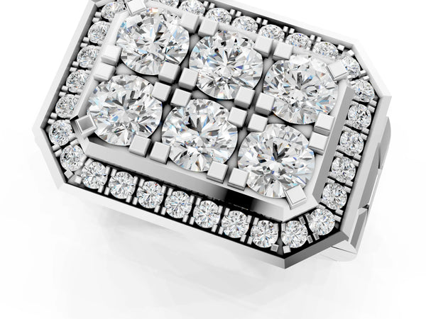Platinum Round Diamond Cluster Halo Mens Ring