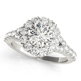 White gold Round Diamond Cluster Halo Ring with Pavé Band 1