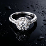 White gold Round Diamond Cluster Halo Ring with Pavé Band_9