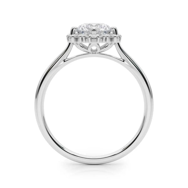 White gold Round Diamond Cluster Halo Ring with Plain Band and Four-Prong Setting