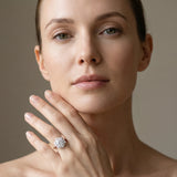 White gold Round Diamond Cluster Halo Ring with Solitaire Band and Four-Prong Setting_13