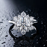 White gold Round Diamond Cluster Halo Ring with Solitaire Band and Four-Prong Setting_15