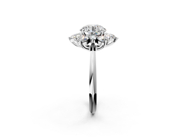 White gold Round Diamond Cluster Halo Ring with Solitaire Band and Four-Prong Setting