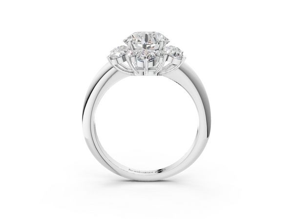White gold Round Diamond Cluster Halo Ring with Solitaire Band and Four-Prong Setting