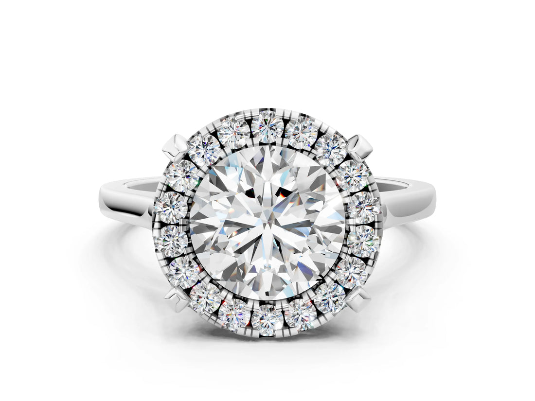 White gold Round Diamond Cluster Halo Solitaire with Four-Prong Setting_95