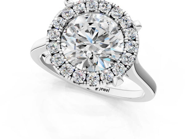 White gold Round Diamond Cluster Halo Solitaire with Four-Prong Setting