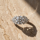 White gold Round Diamond Cluster Leaf Design Ring with Prong Setting_16
