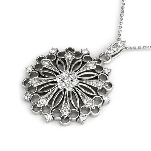 White gold Round Diamond Cluster Milgrain Pendant 1