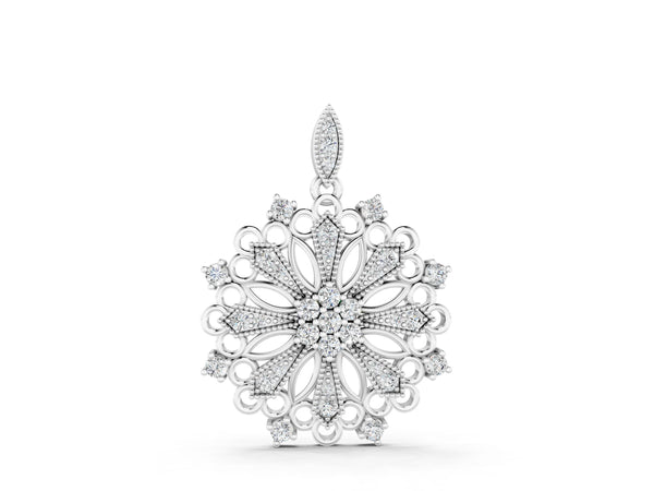 Silver Round Diamond Cluster Milgrain Pendant