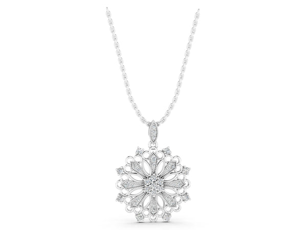 White gold Round Diamond Cluster Milgrain Pendant