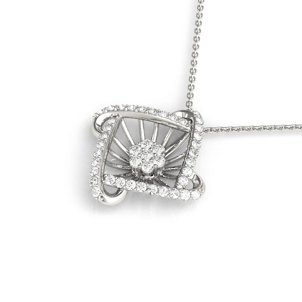 White gold Round Diamond Cluster Pendant with Prong Setting 1