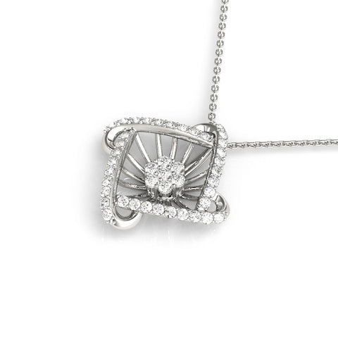 White gold Round Diamond Cluster Pendant with Prong Setting 1