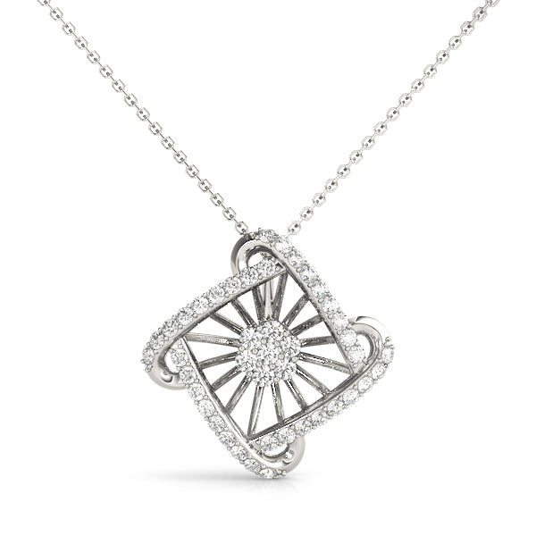 White gold Round Diamond Cluster Pendant with Prong Setting