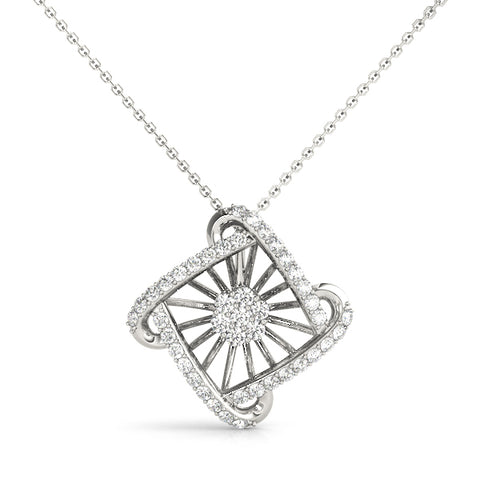White gold Round Diamond Cluster Pendant with Prong Setting