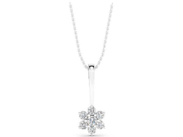 White gold Round Diamond Cluster Pendant with Six-Prong Setting
