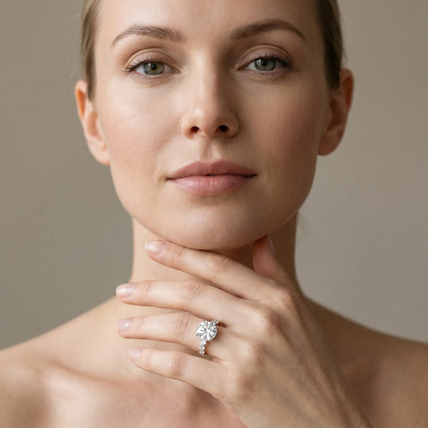 White gold Round Diamond Cluster Prong-Set Solitaire Ring