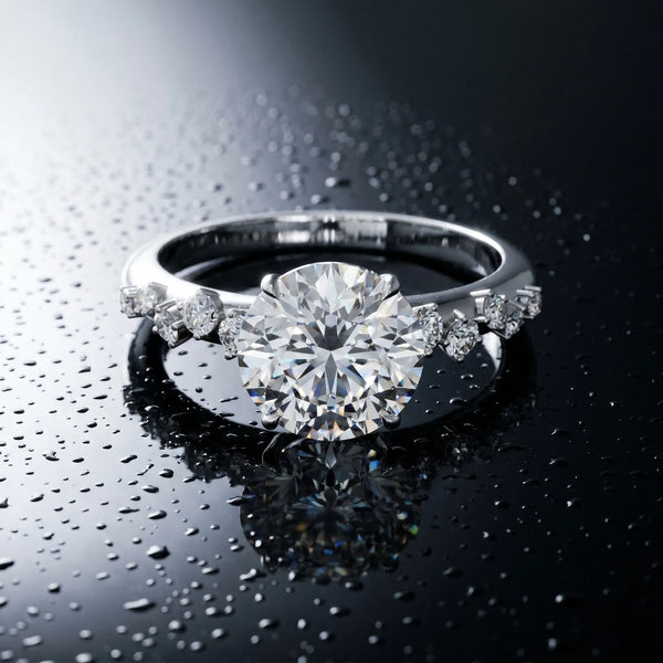 White gold Round Diamond Cluster Prong-Set Solitaire Ring