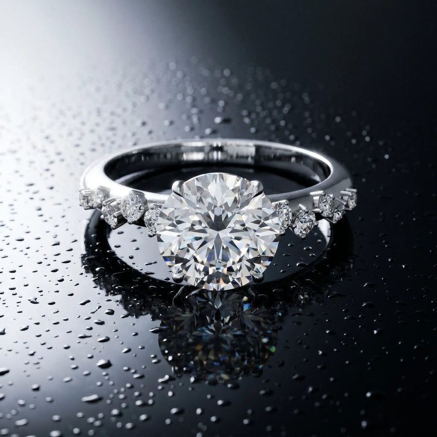 White gold Round Diamond Cluster Prong-Set Solitaire Ring