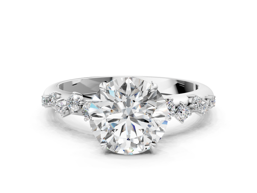 White gold Round Diamond Cluster Prong-Set Solitaire Ring