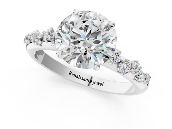 White gold Round Diamond Cluster Prong-Set Solitaire Ring