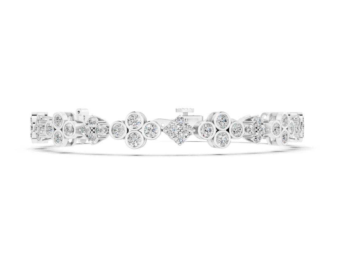White gold Round Diamond Cluster Tennis Bracelet with Bezel Setting and Four-Prong Clasp_2
