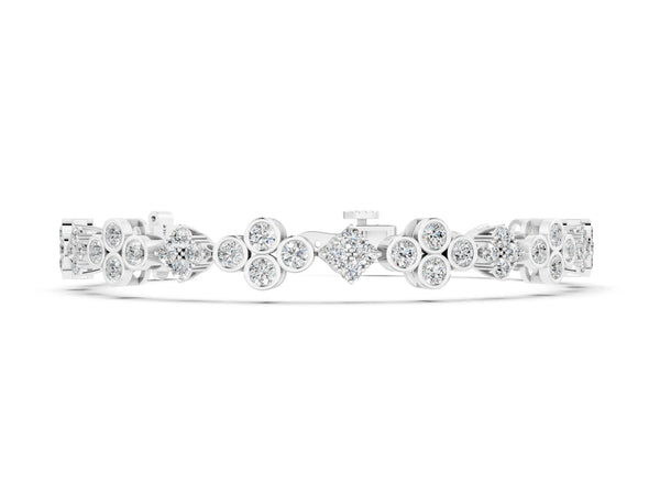 White gold Round Diamond Cluster Tennis Bracelet with Bezel Setting and Four-Prong Clasp