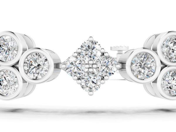 White gold Round Diamond Cluster Tennis Bracelet with Bezel Setting and Four-Prong Clasp