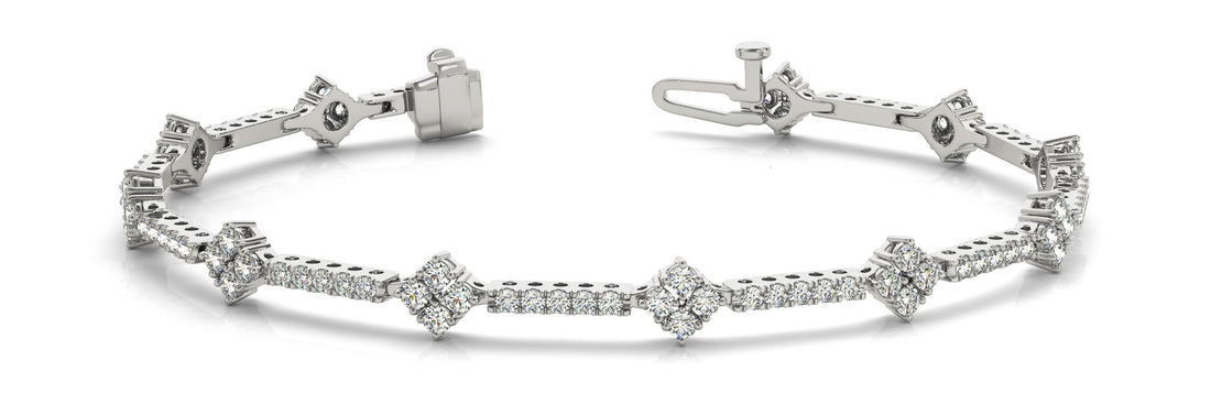 White gold Round Diamond Cluster Tennis Bracelet with Prong Setting