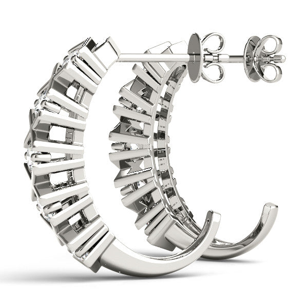 White gold Round Diamond Criss-Cross Prong Hoop Earrings 2