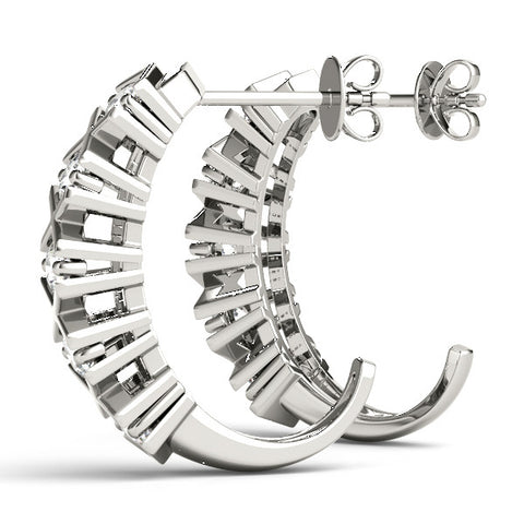 White gold Round Diamond Criss-Cross Prong Hoop Earrings 2