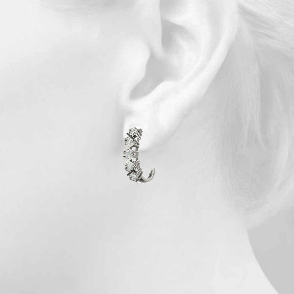 White gold Round Diamond Criss-Cross Prong Hoop Earrings 4