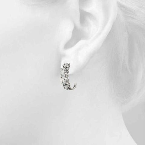 White gold Round Diamond Criss-Cross Prong Hoop Earrings 4