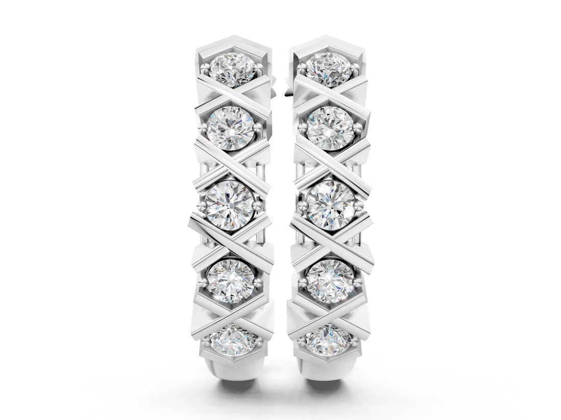 White gold Round Diamond Criss-Cross Prong Hoop Earrings_19