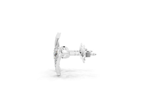 Platinum Round Diamond Curve Wave Stud Earrings