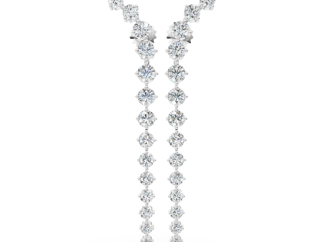 White gold Round Diamond Curved Drop Earrings