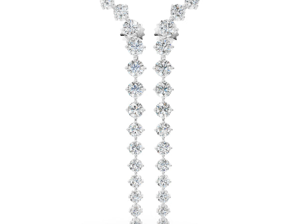 Platinum Round Diamond Curved Drop Earrings