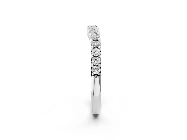 White gold Round Diamond Curved Pavé Wedding Band with Shared Prong Setting