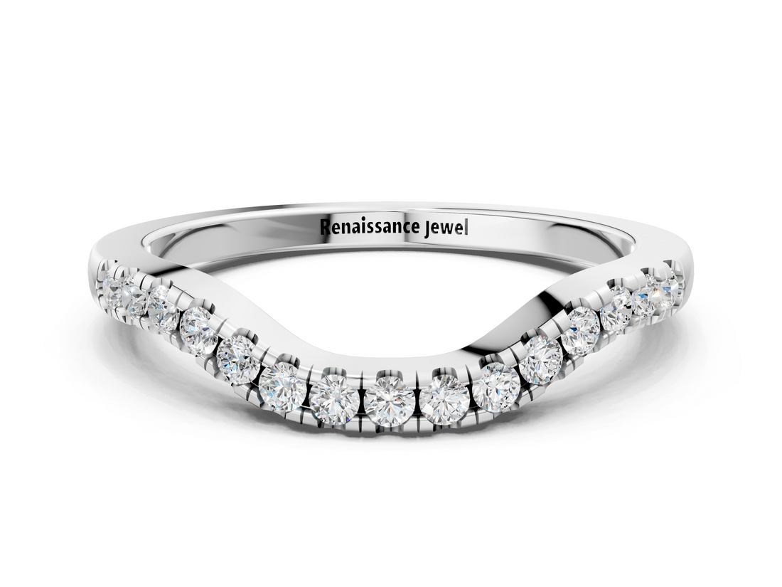 White gold Round Diamond Curved Pavé Wedding Band with U-Prong Setting_23