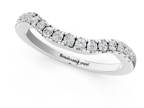 Platinum Round Diamond Curved Pavé Wedding Band with U-Prong Setting