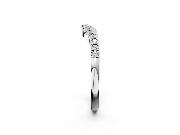 Platinum Round Diamond Curved Pavé Wedding Band with U-Prong Setting