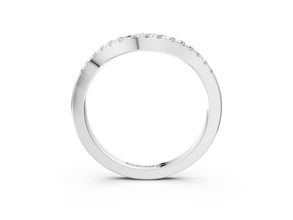 Platinum Round Diamond Curved Pavé Wedding Band with U-Prong Setting