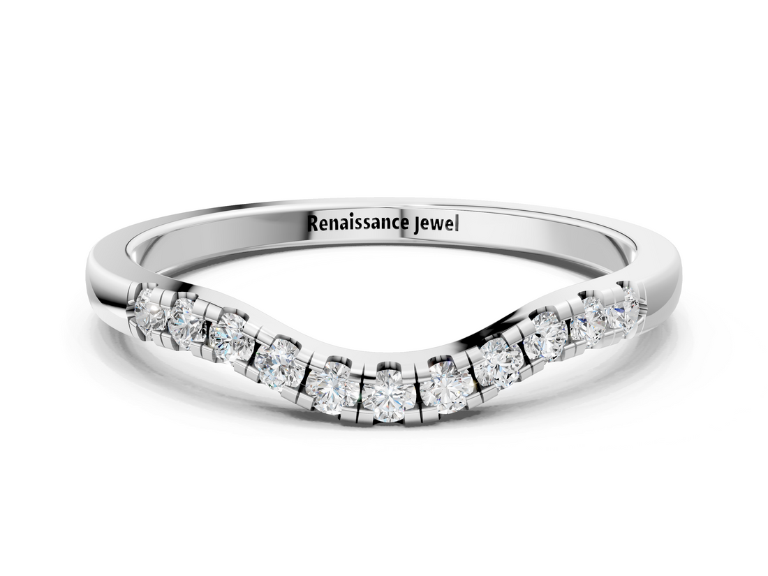 White gold Round Diamond Curved Pavé Wedding Band_12