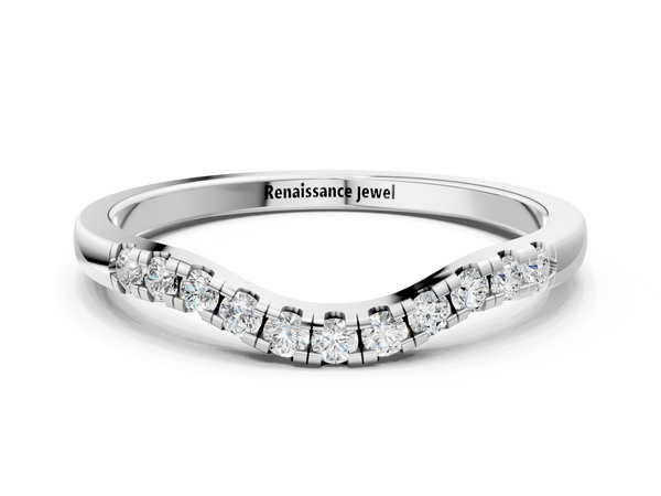 Platinum Round Diamond Curved Pavé Wedding Band