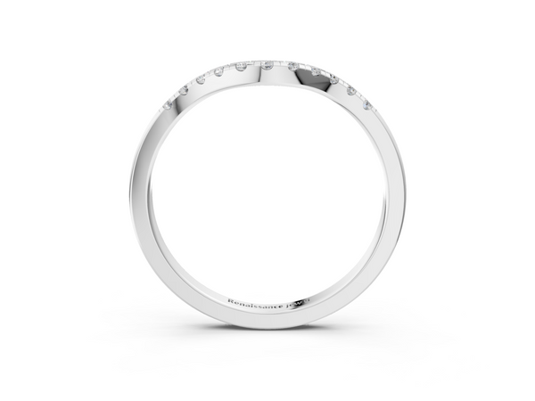 Platinum Round Diamond Curved Pavé Wedding Band
