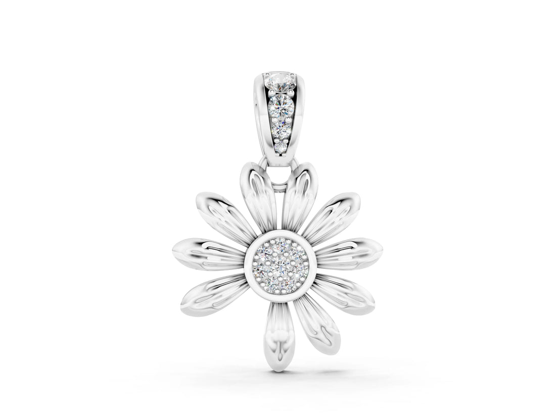 White gold Round Diamond Daisy Flower Pendant with Diamond Accents_8